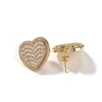 THE BLING KING 2 Styles Baguettecz Heart Shaped Screw Back Stud Earring Iced Out Cubic Zirconia Women Hiphop Jewelry Best Gift