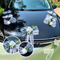 1 rinkinys Vestuvinio automobilio dekoracija Baltos rožės Žali lapai Automobilio variklio dangčio gėlė su satino juostelės kaspinėliu Just Married Galvos automobilio gėlių rinkinys
