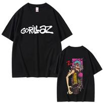 Gorillaz Grupė Mada Hip Hop Rock Minkštas Aukštos Kokybės Medvilninis Per dydį Gatvės Stiliaus Unisex Trumpomis Rankovėmis Moterims Ir Vyrams Marškinėliai 4XL black