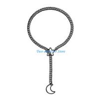 HX6F Women Punk Rock Slip Chain Necklace Heart O Rings Embellishments Adjustable Y Designs for Daily Casual Wear