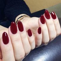 24x Red Fake Nails Pure color round head Nail Manicure Decor Back With Glue Glue