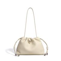 Design sense Korean pleated messenger bag commuter niche cloud bag leather fashion premium shoulder bag drawstring bag 27*12*18cm