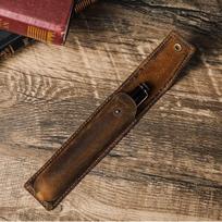 Vintage Crazy Horse cowhide leather pencil case 1/2/3 handmade creative office student pen storage (as the picture,Black (for one pen))