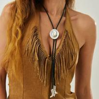 SHIXIN Ethnic Cowboy Hat Boots Pendant Long Necklace for Women Vintage PU Leather Chest Chain Necklace Jewelry on the Neck