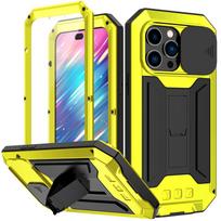for iPhone 14 13 Pro Max Mini Case Military Grade Full-Body Rugged Built-in Kickstand Slide Camera Protective Cover Shell for iPhone 13&No Retail Package geltona
