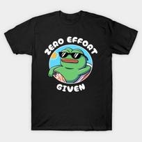 Asian Size Men Black Print T-shirt Pepe The Frog Meme - Zero Effort Given No-Cut Print Cotton Tshirt L