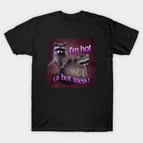 Asian Size Men Black Print T-shirt Hot Mess Raccoon Meme No-Cut Print Cotton Tshirt XL juoda