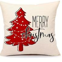 Christmas Red Pillow Cover - Snowflake Jolly Ornament | Winter Holiday Decor, Bed/Sofa/Living Room Peach skin 18*18(CM)-1Pcs