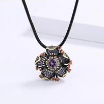 Exaggerated Sun Flower Purple AAAA Zircon Necklace 925  Fashion Black Gold Jewelry Women's Sweater Chain Party Gift
