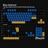Original Blue Samurai Keycaps: German, French, Spanish, Korean, Japanese Phonetic, Cangjie, GMK, Five-Sided Dye-Sublimation