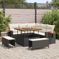 Garden Sofa Set with Cushions 9 pcs Black and Cream Poly Rattan