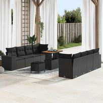 Garden Sofa Set with Cushions 11 pcs Black Poly Rattan