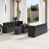Garden Sofa Set with Cushions 12 pcs Black Poly Rattan