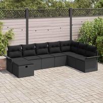 Garden Sofa Set with Cushions 8 pcs Black Poly Rattan
