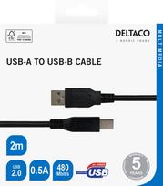 Deltaco USB-B 2.0 spausdintuvo kabelis R00140005, 2m, Juoda