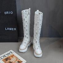 Over The Knee Mesh Boots for Women in Summer, Thin Denim Canvas Thick Soled Long Boots with Breathable Hollow Out and Increased Height, Cool Boots 34 balta