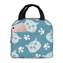 Cartoon Cat Face And Paw Pattern Insulated Lunch Bag for Women Children Portable Food Boxes Thermal Lunch Box Tote One Size