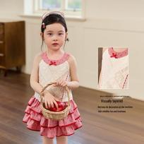 LUSON Girls' Lace Vest & Tiered Skirt Set 120