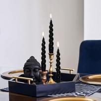 7.5 Inch Spiral Taper Candles Set of 2 Handmade,Twisted Candlesticks Short Candle Sticks for Halloween Camping(Black) (Black,1.8*19cm) juoda