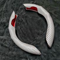 2 Pcs Laser Carbon Fiber Car Steering Wheel Cover 38cm Non-slip Card Cover Auto Steering Wheel Handle Booster Protective Cover