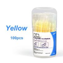 100pcs/box Independent Packaging Toothpick Double-Ended Interdental Brush Disposable Plastic Brush Oral Cleaning Caring Tool geltona