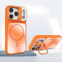 Luxury Stand Defender For Magsafe Phone Case for iPhone 17 Air 16 15 14 13 12 11 Pro Max Magnetic Wireless Charge AG Matte Cover iPhone 14 Pro oranžinė