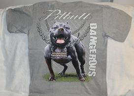 PITBULL TERRIER BEWARE DANGEROUS CHAIN FENCE T-shirt Tops Tees Unisex GRAY 3XL