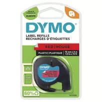 DYMO prekės ženklo LetraTag plastikinės etiketės | 12 mm x 4 m ritinys | Juodas spaudinys ant raudonų etikečių | Įvairios paskirties lipnios etiketės, skirtos LetraTag etikečių spausdintuvams