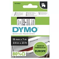 DYMO Authentic D1 etiketės | juodas spaudinys ant skaidrios juostos | 19 mm x 7 m | lipnios etiketės LabelManager etikečių spausdintuvams | pagaminta Europoje