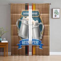 Oktoberfest Wood Grain Beer Sheer Curtains For Living Room Bedroom Home Decor Kitchen Tulle For Windows Voile Drapes 135W x 114H(cm) gray