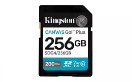 SDXC Flash atminties kortelė Kingston 256GB UHS-I Canvas Go Plus — 256GB, U3/V30, skaitymas 200MB/s, rašymas 160MB/s, Class 10, juoda