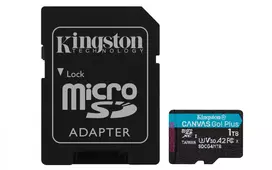 Kingston Technology 1TB microSDXC Canvas Go Plus Gen4 200MB/s A2 U3 V30 atminties kortelė su adapteriu