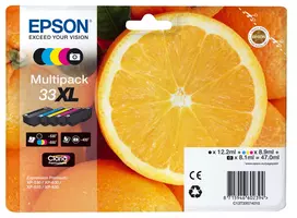 Epson Oranges Multipack 5 spalvų 33XL Claria Premium rašalas, didelės talpos (XL), juoda, foto juoda, žydra, purpurinė, geltona, pigmentinis rašalas, dažų pagrindo rašalas, 12,2 ml, 8,9 ml