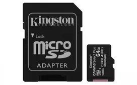 Kingston Canvas Select Plus 64GB microSDXC A1 C10 atminties kortelė + adapteris