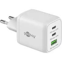 USB-C greitasis įkroviklis Nano, PD, GaN, 65 W (baltas, 1x USB-A, 2x USB-C PD, Charge 3.0)