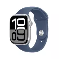 APPLE Watch Series 10 GPS 46mm sidabrinis aliuminio korpusas su džinsinio mėlynumo sportine juosta M/L