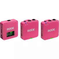 Belaidis mikrofonas RODE Wireless GO III Pink — kompaktiška dviejų kanalų siųstuvų ir imtuvo sistema