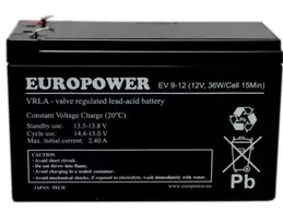 Švino rūgšties sandarus akumuliatorius europower EV 12-9 — 12 V 9 Ah UPS ir atsarginiam maitinimui