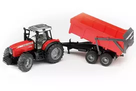 Traktoriaus modelis BRUDER Massey Ferguson 7480 su verčiamu priekabu