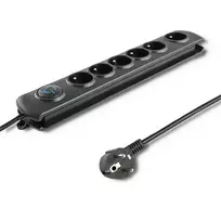 Qoltec 50172 apsauginis filtras nuo viršįtampių, 6 kištukiniai lizdai, 230 V, 5 m, juodas