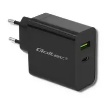Maitinimo adapteris QOLTEC 51717 45W 20V 3A USB-C PD kroviklis išmaniesiems laikrodžiams, juodas