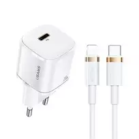 Nešiojamas telefono įkroviklis usams T36 su 1x USB-C PD3.0 ir įmontuotu Lightning laidu