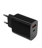 Sieninis įkroviklis 2x3A USB C + USB A Power Delivery juodas