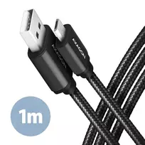 Axagon BUMM-AM10AB HQ laidas Micro USB <-> USB-A, 1m, USB 2.0, 2.4A, ALU, pintas, juodas