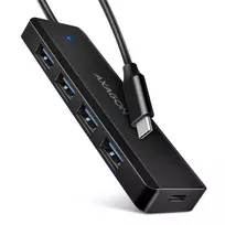USB-C kelionių centras Axagon HUE-C1C, 4x USB 5Gbps, USB-C maitinimo įvadas, 19 cm kabelis