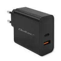 Qoltec 52381 Super Quick PD greitasis įkroviklis | 1xUSB-C | 1xUSB | 90W | 5-20V | 2.4-4.35A | Juoda