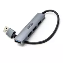 USB šakotuvas Unitek H1208A — 4 prievadai (1 × USB 3.2 Gen 1 Type-A, 3 × USB 2.0), aliumininis korpusas, pilka, 0,20 m laidas