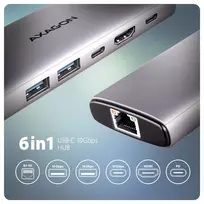 Axagon HMC-6G2L USB 10Gbps centrinis įrenginys, 2x USB-A, 1x USB-C, HDMI 4k/60Hz, RJ-45, PD 100W