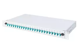 DIGITUS optinio pluošto sujungimo dėžė, 1U, su 24x LC duplex adapteriais, OM3 spalvotais pigtailiais ir sujungimo kasete