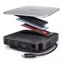 Axagon HMC-UFO USB-C stotelė su M.2 SATA/NVMe lizdu, 1Gbit/s Ethernet, 384 kHz garsu, USB 3.2 Gen 2 (3.1 Gen 2) Type-C, juoda